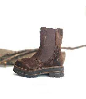 Botas Chelsea mujer piel marrón con plataforma y tacón ancho