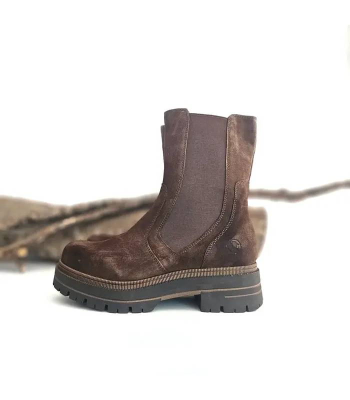 Botas Chelsea mujer piel marrón con plataforma y tacón ancho