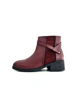 Botines My Hangar burdeos de piel para mujer vista diagonal con tacón ancho