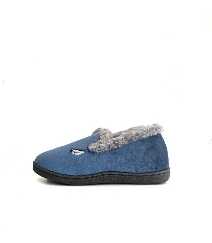 Zapatilla Plumaflex mujer azul noche con bordado vista lateral