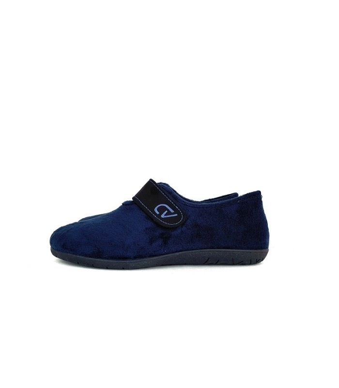 zapatilla de casa para invierno de hombre de color azul marino con cierre de velcro con el logo fabricado por Cabrera