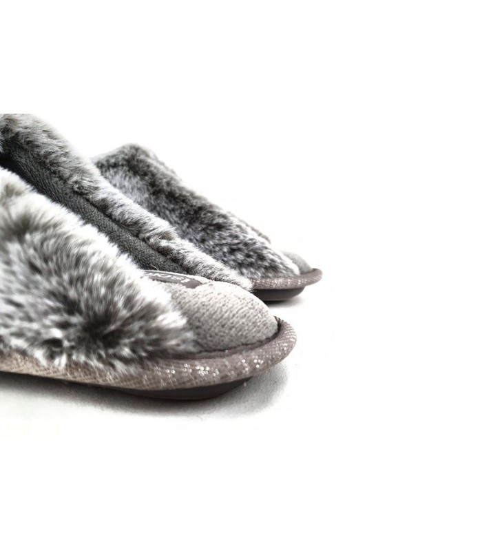 zapatillas de casa de invierno para mujer chinelas con pelo en el empeine y lazo de adorno fabricado por Isotoner en España