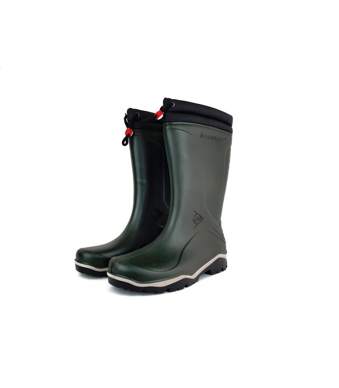 Vista de medio lado de la botas katiuskas Dunlop verde