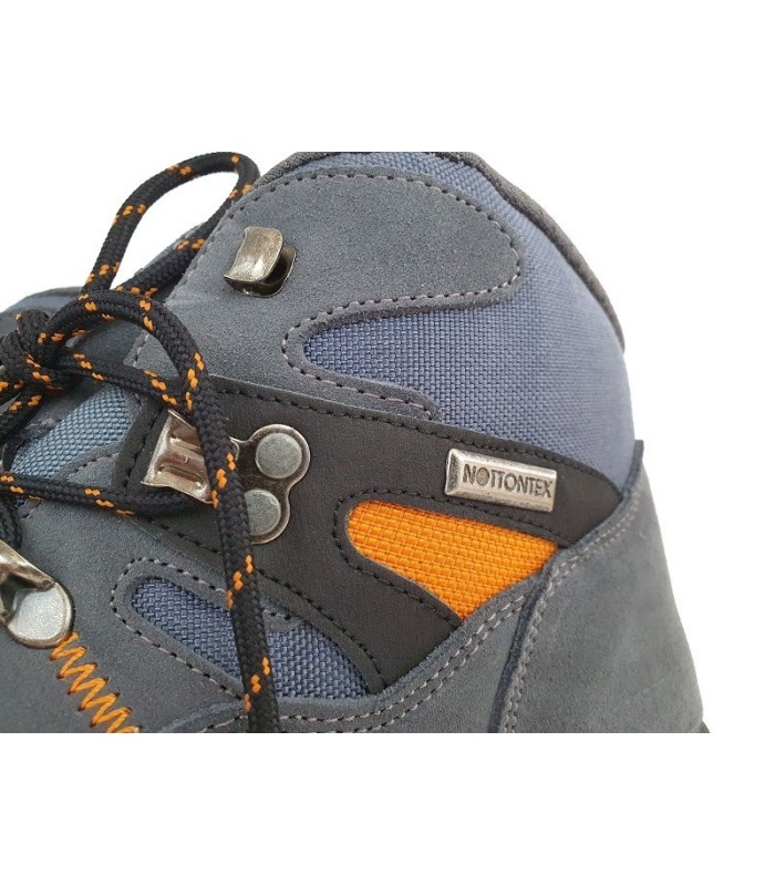 Bota de trekking, senderismo de piel de serraje gris con membrana para el agua nottontex para hombre