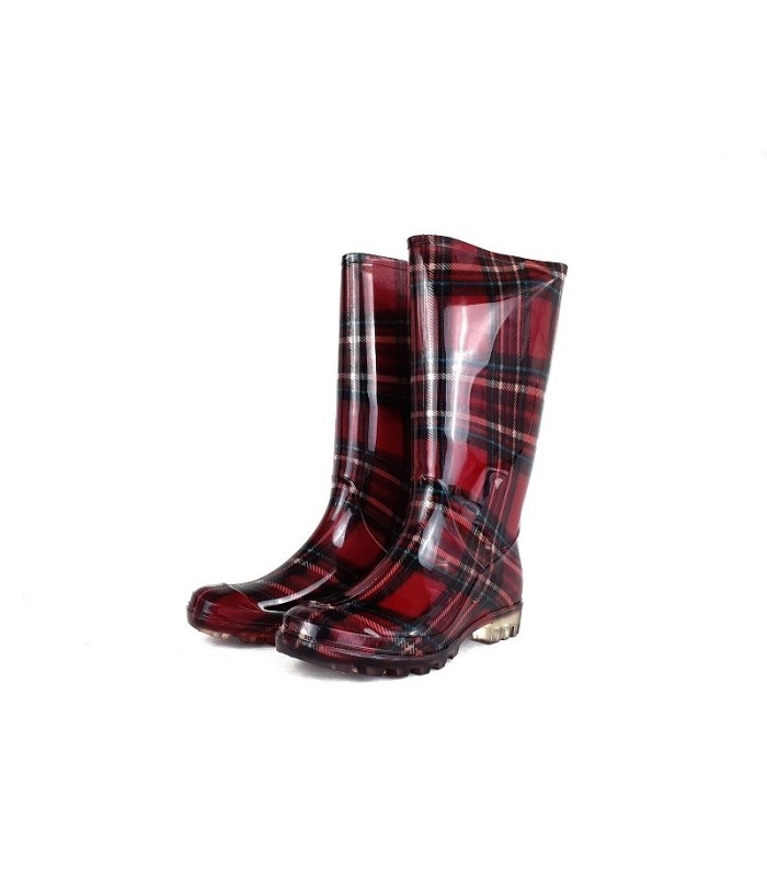 Bota de agua, katiuska de mujer de cuadros roja