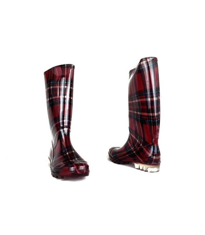 Bota de agua, katiuska de mujer de cuadros roja