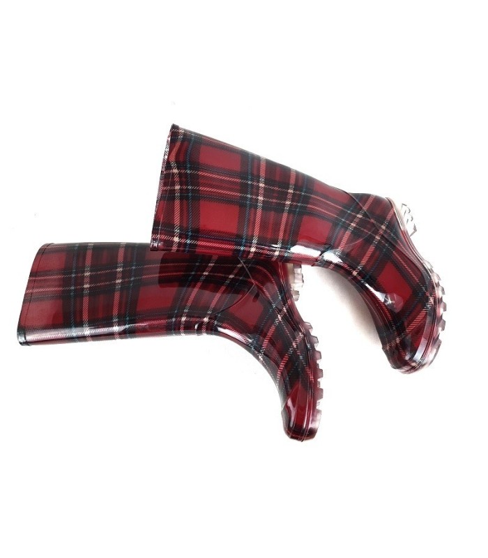 Bota de agua, katiuska de mujer de cuadros roja
