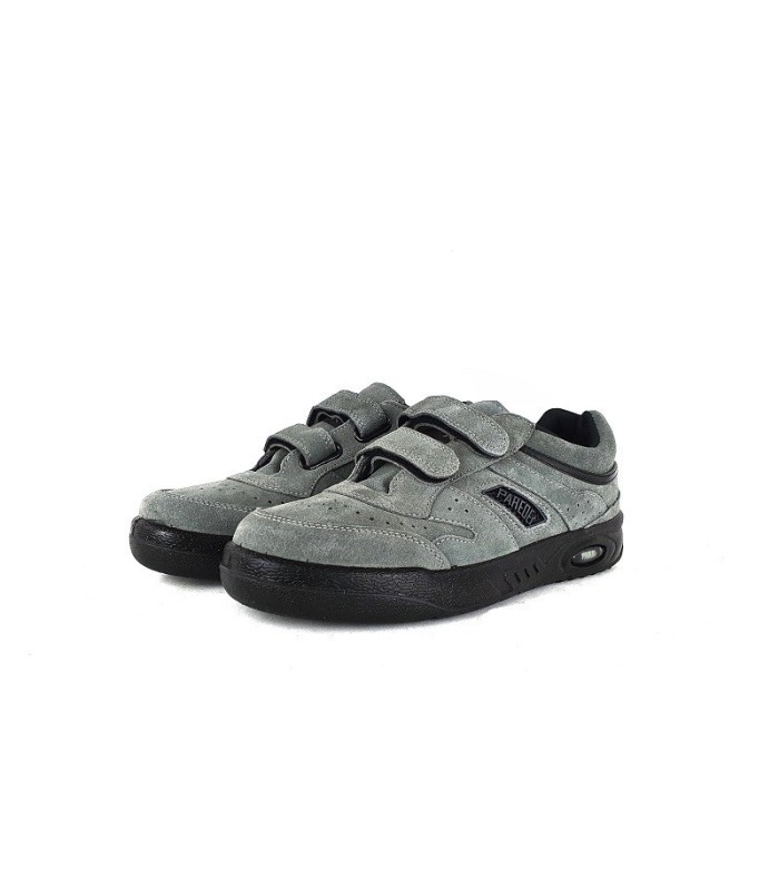 zapatillas deportivas para hombre de piel de serraje con cierre de velcros con horma ancha fabricado por Paredes de color gris