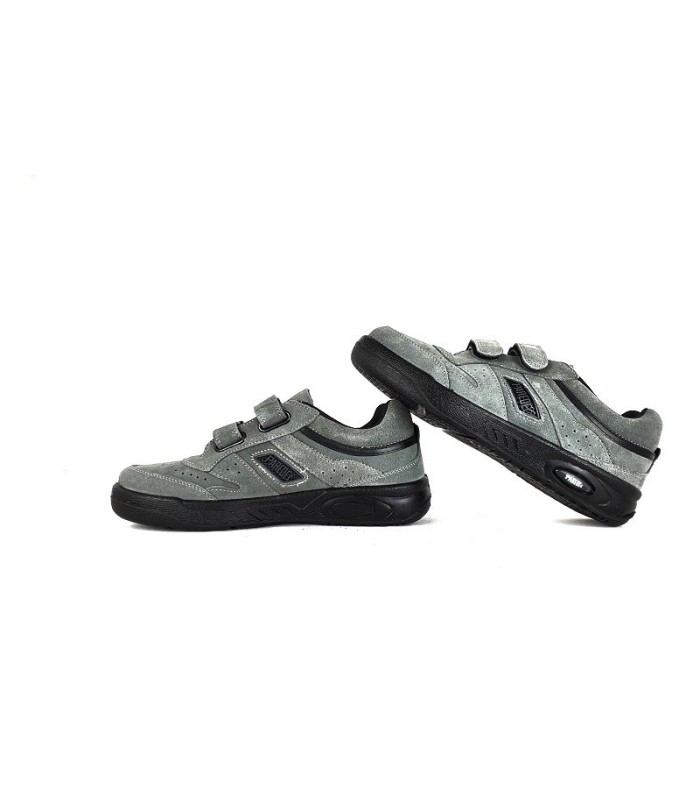 zapatilla deportiva para hombre de piel de serraje con cierre de velcros con horma ancha fabricado por Paredes de color gris