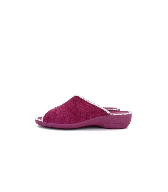 zapatilla de casa de verano modelo Violeta para mujer de color rosa fabricado por Cabrera en tela de rizo