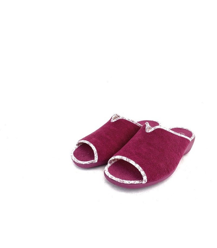 zapatilla de casa de verano modelo Violeta para mujer de color rosa fabricado por Cabrera en tela de rizo